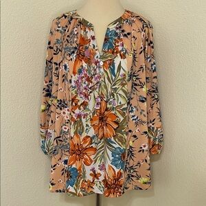 Figueroa & Flower Floral Print Women's Top Size XL like 12 14 3/4 sleeves